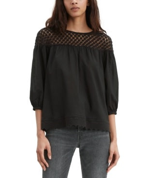 Levi's Women's Black Short Sleeve Jewel Neck Top Black Size Medium
