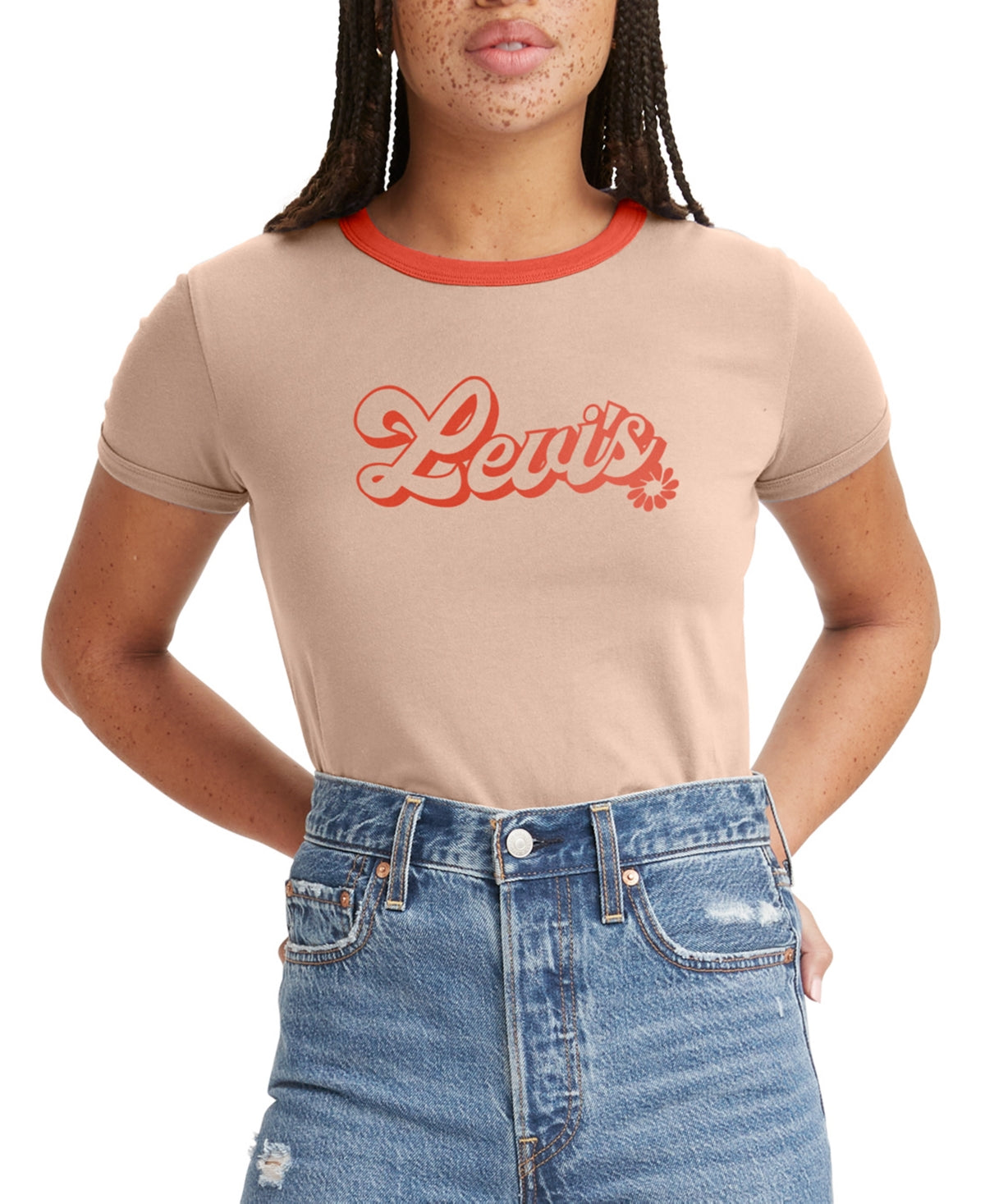 Levi's Women's Cotton Logo Ringer T-Shirt Orange Size X-Small