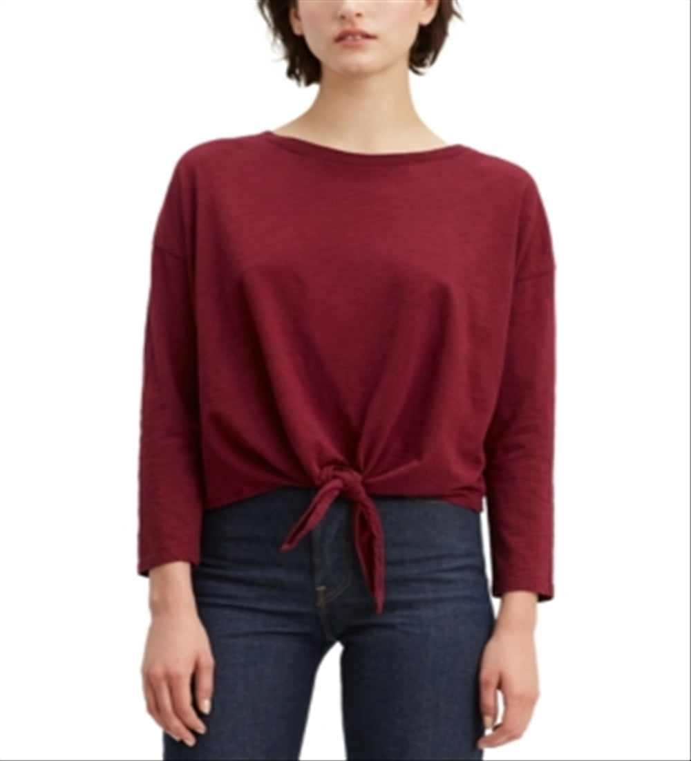 Levi's Women's Greta Cotton Tie Front T-Shirt Red Size Medium