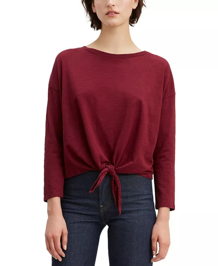 Levi's Women's Greta Cotton Tie Front T-Shirt Red Size Small