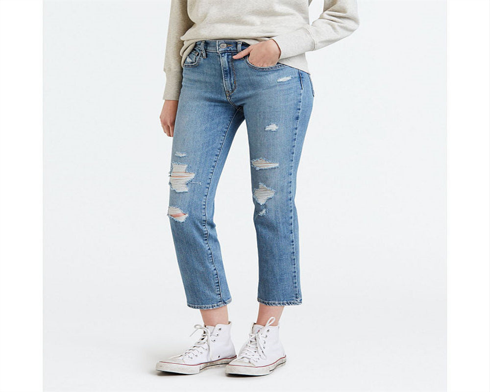 Levi's Women's High Rise 724 Straight Stretch Cropped Jean Blue Size 30