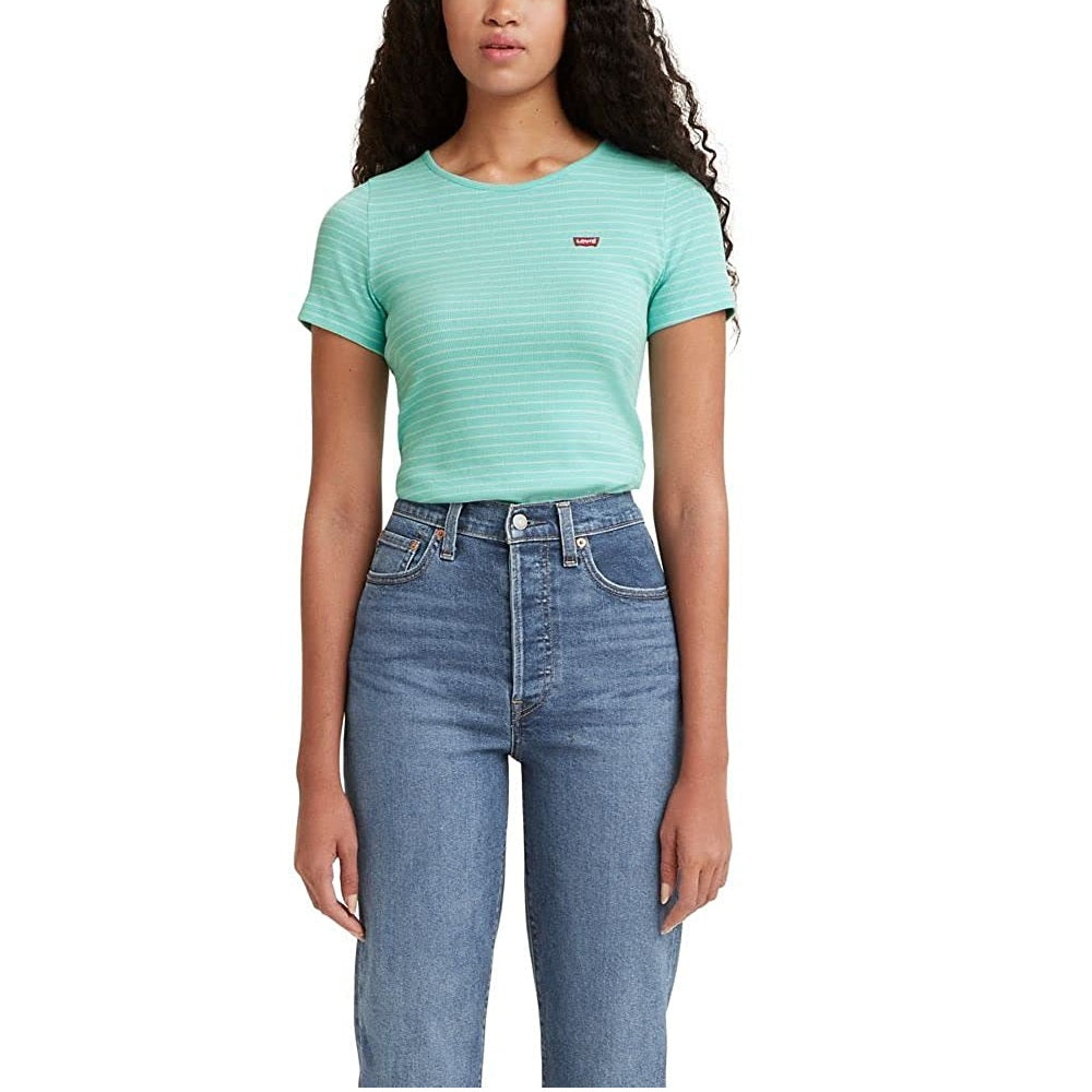 Levi's Women's Honey Ribbed Logo T-Shirt Blue Size M