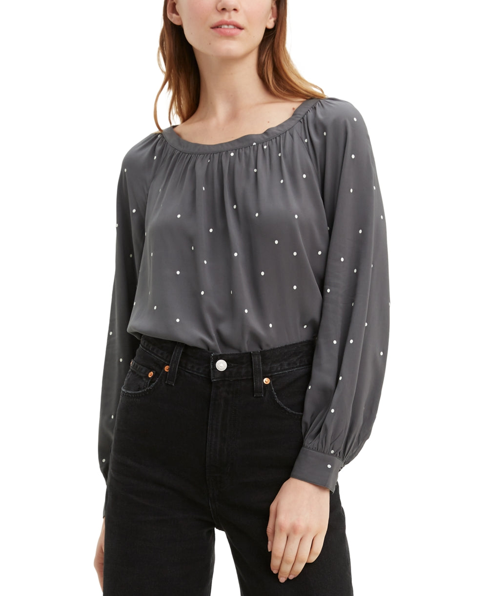 Levi's Women's Lily Long-Sleeve Polka-Dot Top Grey Size Medium
