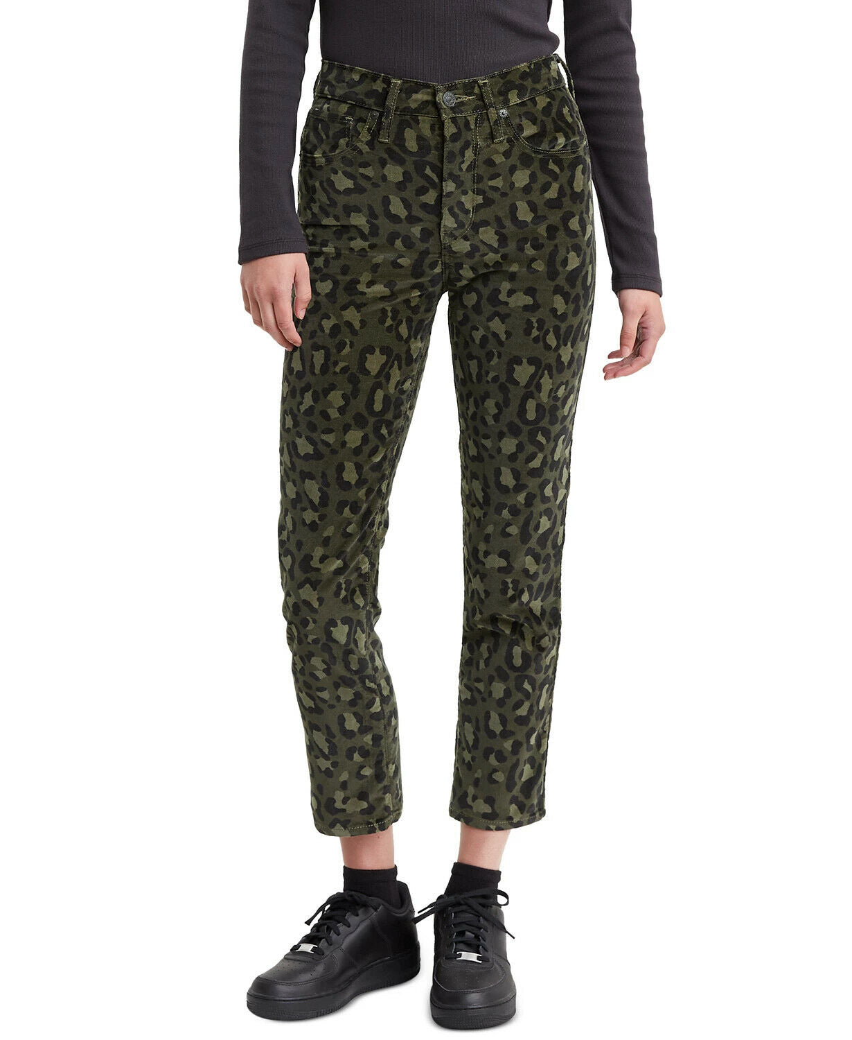 Levi's Women's Limited 724 Printed Cropped Straight Leg Jeans Green Size 24