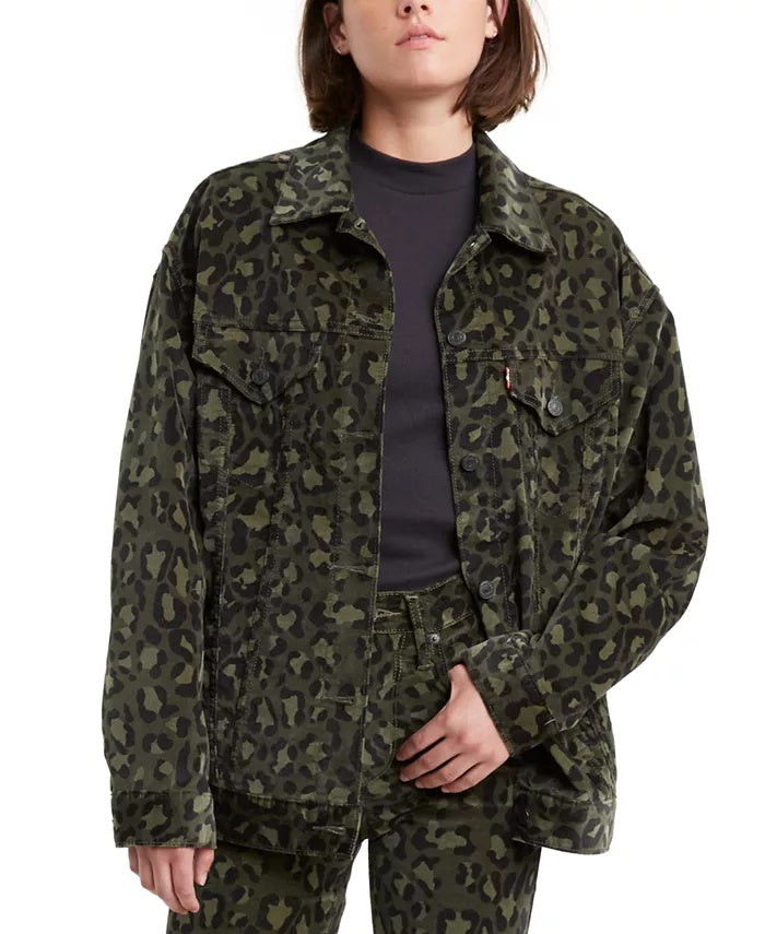 Levi's Women's Limited Camouflage Oversized Trucker Jacket Green Size X-Large