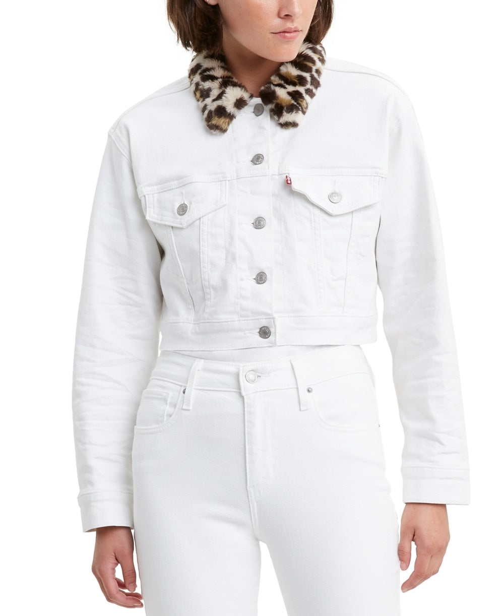 Levi's Women's Limited Cropped Denim Trucker Jacket White Size X-Small