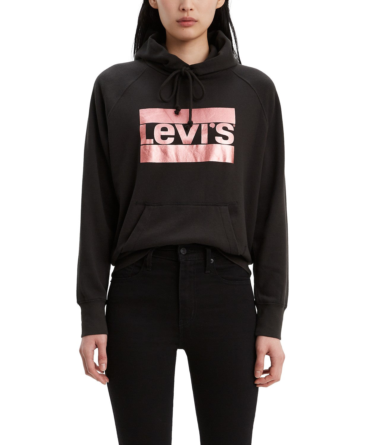 Levi's Women's Metallic Logo-Print Hoodie Black Size Large