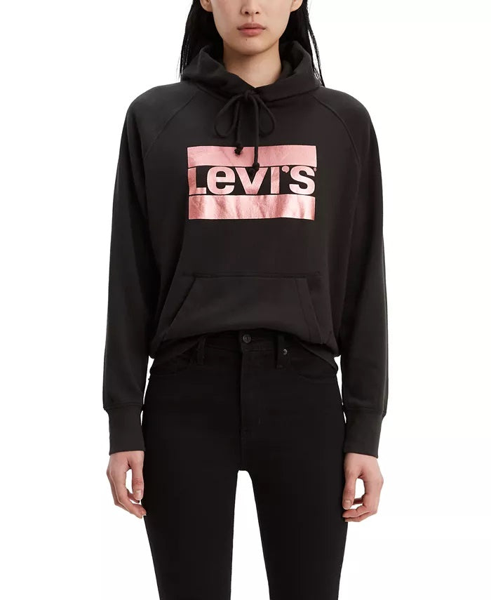 Levi's Women's Metallic Logo Print Hoodie Black Size X-Large