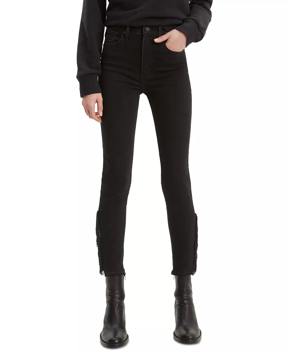 Levi's Women's Mile High Fringed Skinny Ankle Jeans Black 27
