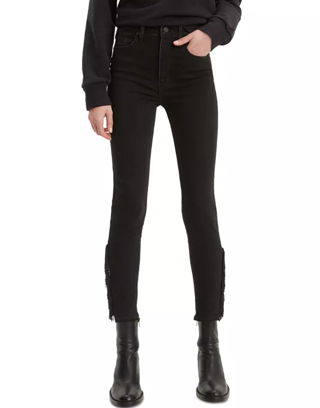 Levi's Women's Mile High Fringed Skinny Ankle Jeans Black Size 31