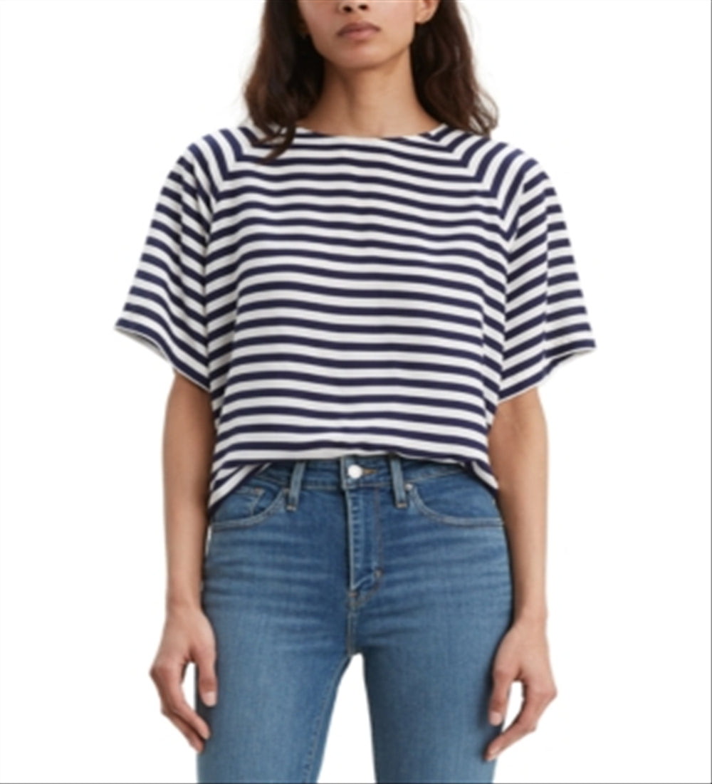 Levi's Women's Miranda Striped Crewneck T-Shirt Blue Size Large