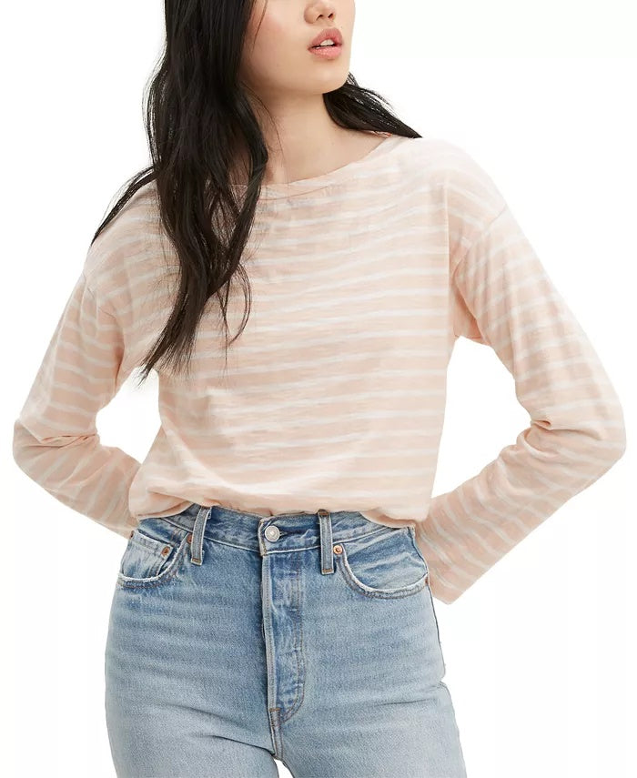 Levi's Women's Molly Sailor Striped Cotton T-Shirt Pink Size Large