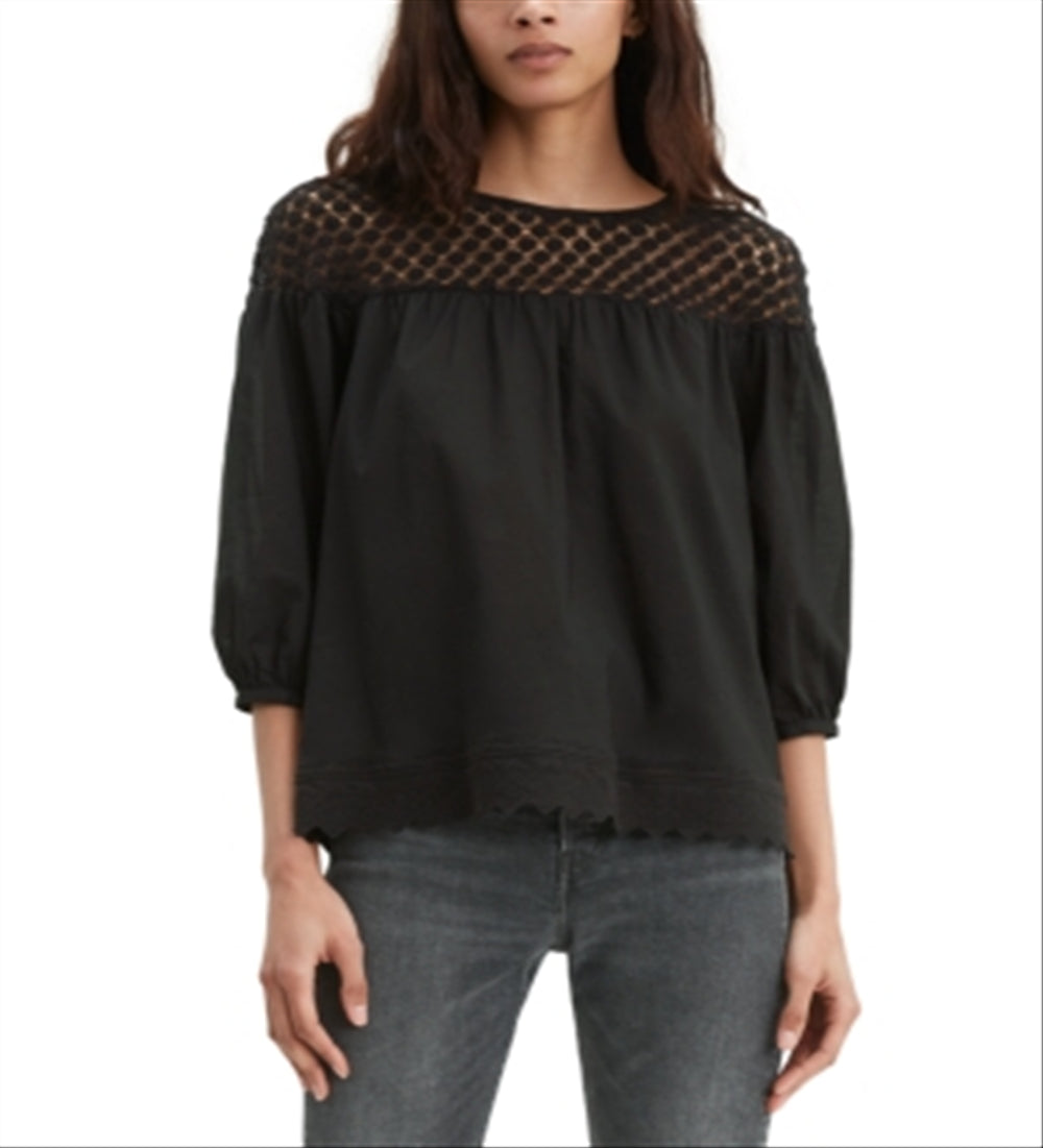 Levi's Women's Noe Lace-Contrast T-Shirt Black Size XX-Large