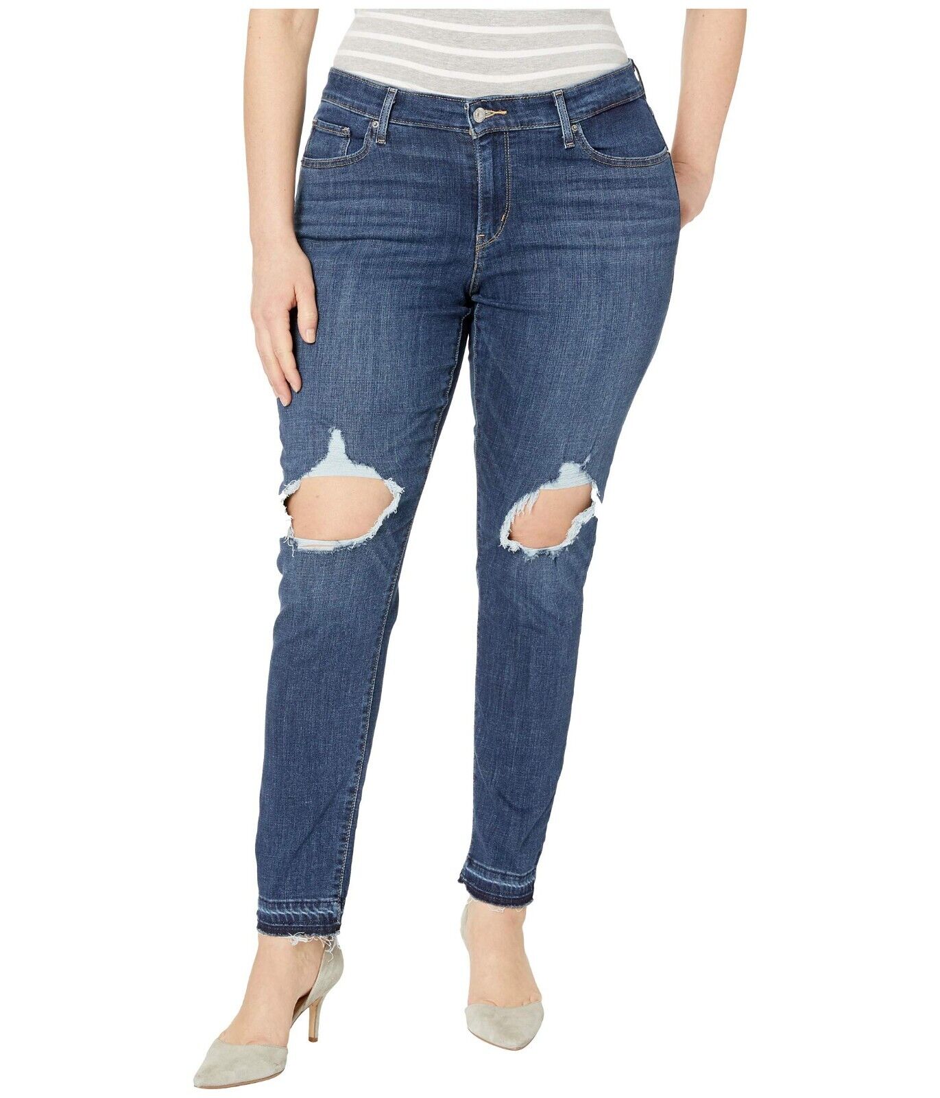 Levi's Women's Plus 711 Denim Destroyed Skinny Jeans Blue Size 24W