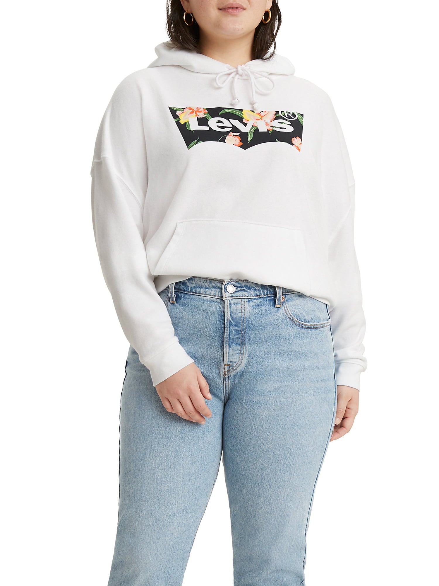 Levi's Women's Plus Perfect Graphic Long Sleeve Pullover Hoodie White Size 1X