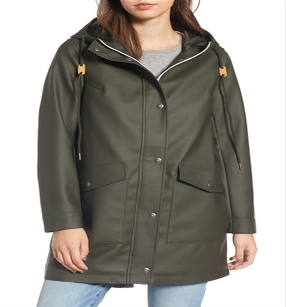 Levi's Women's Rubberized PU Fishtail Parka Jaket Green Size X-Small