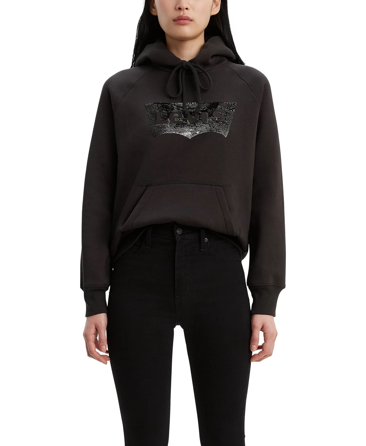 Levi's Women's Sequin Graphic Sport Hoodie Black Size Medium
