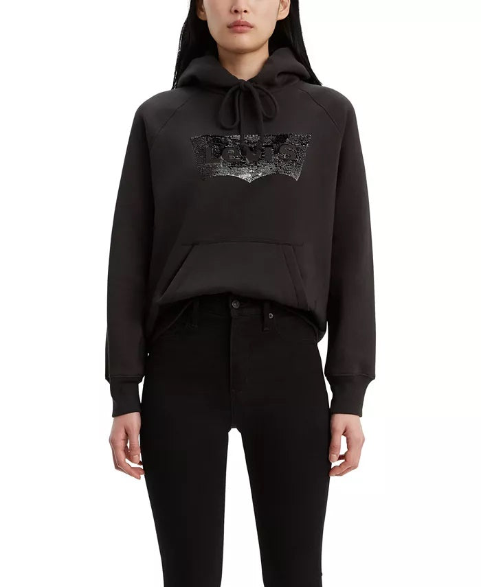 Levi's Women's Sequin Graphic Sport Hoodie Black Size X-Small
