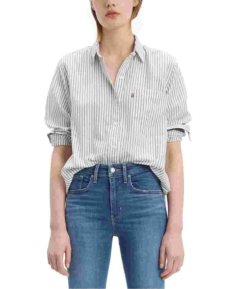 Levi's Women's Striped Cotton Double-Button Shirt Navy Size Large
