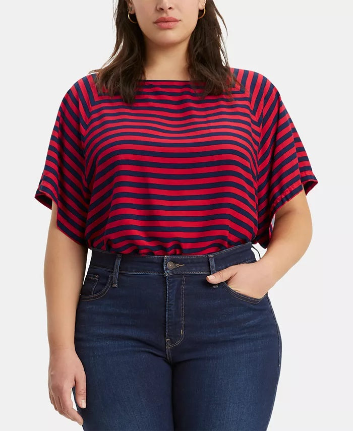 Levi's Women's Trendy Miranda Striped Top Red Size 1X