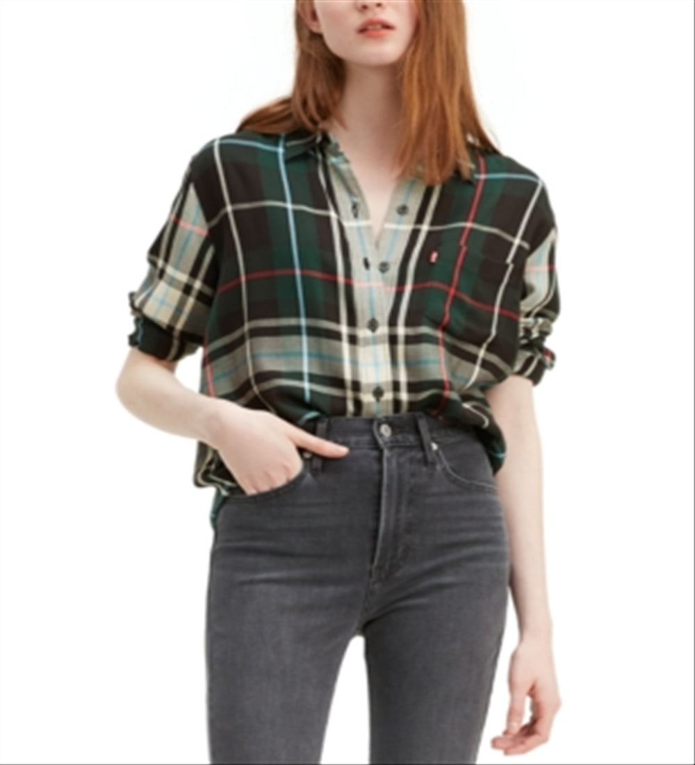 Levi's Women's Ultimate Boyfriend Plaid Shirt Black Size XL