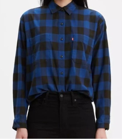 Levis NWT Women’s Levi’s Long Sleeve Blue & Black Buffalo Plaid Flannel Shirt Size XL