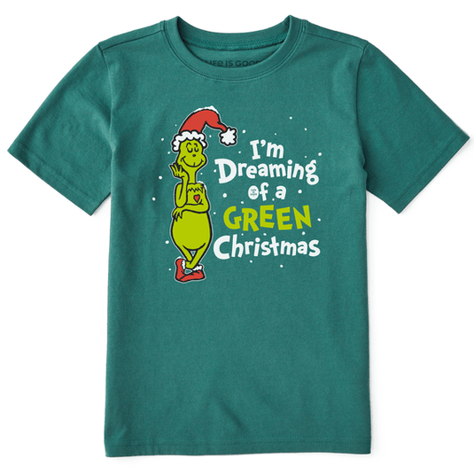 Life is good Kids Grinch Dreaming of a Green Christmas Crusher Tee