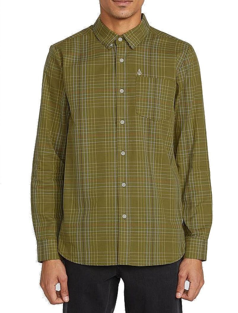 Men's Button Down Modern Fit Plaid Shirt Green Size S