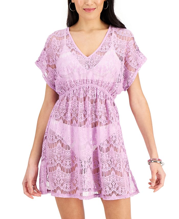 Miken Junior's Lace Cold Shoulder Swim Cover Up Swimsuit Purple