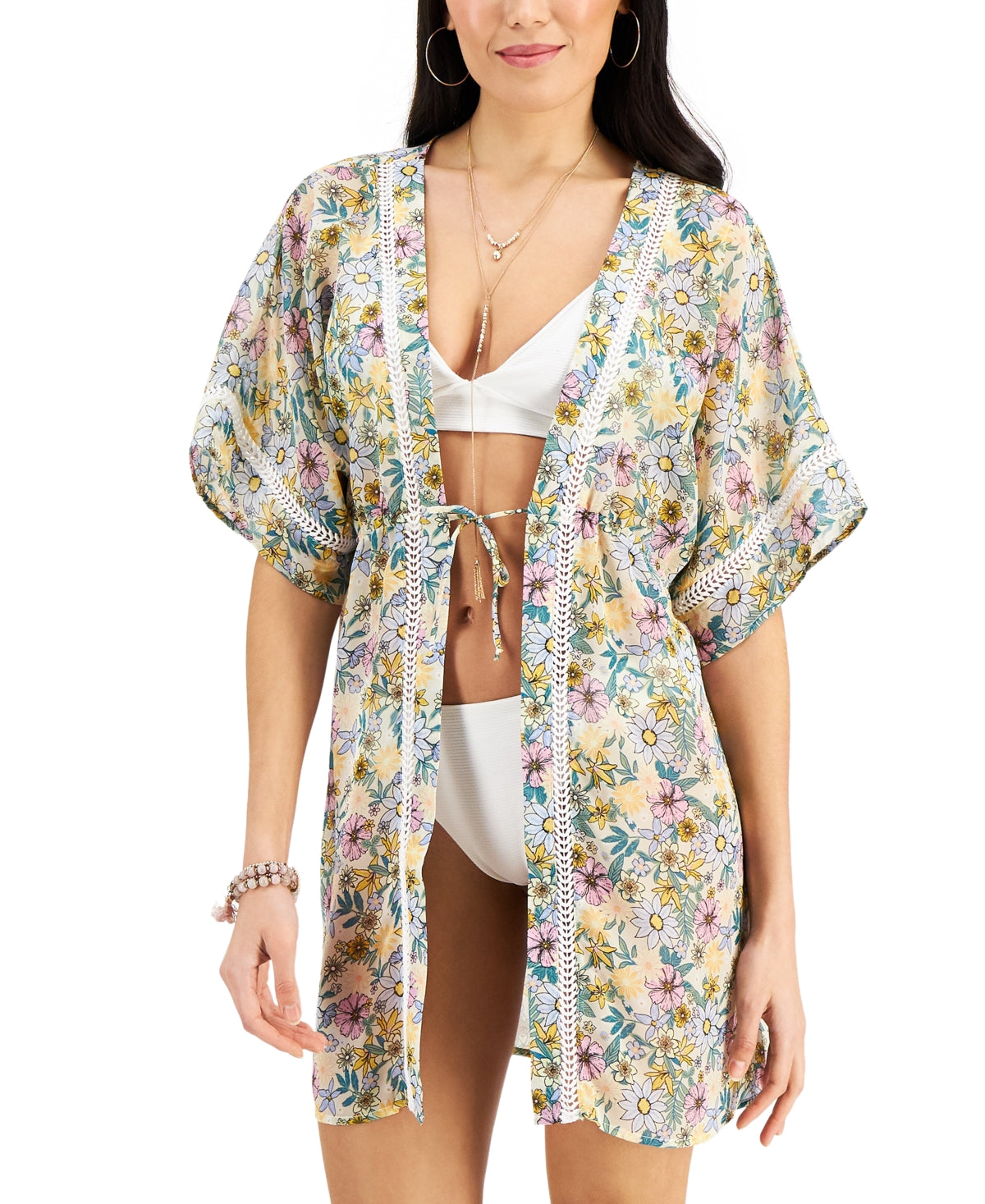 Miken Junior's Printed Kimono Cover Up Swimsuit Pink Size Large