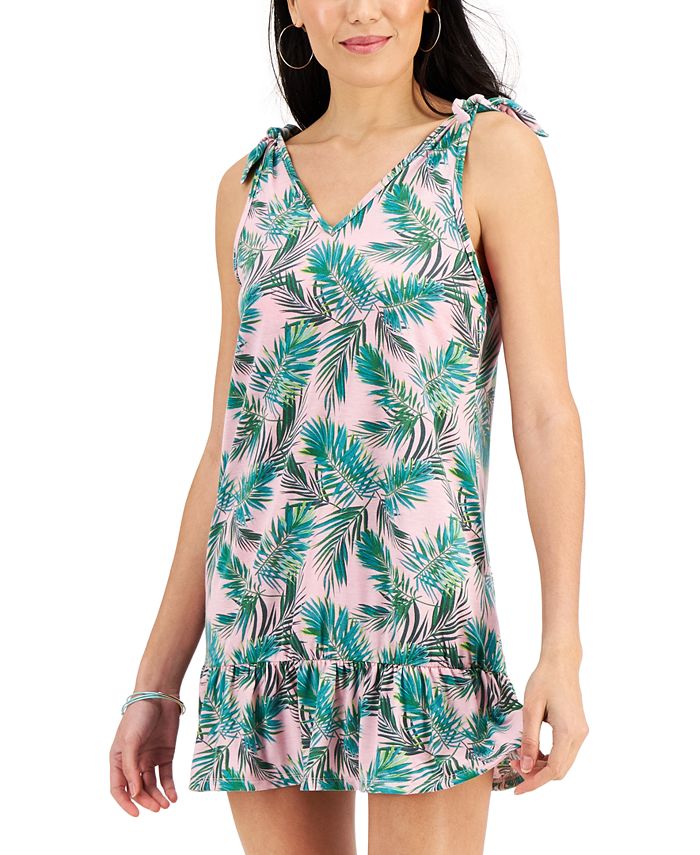 Miken Junior's Printed Ruffled Dress Cover Up Swimsuit Green Size Large