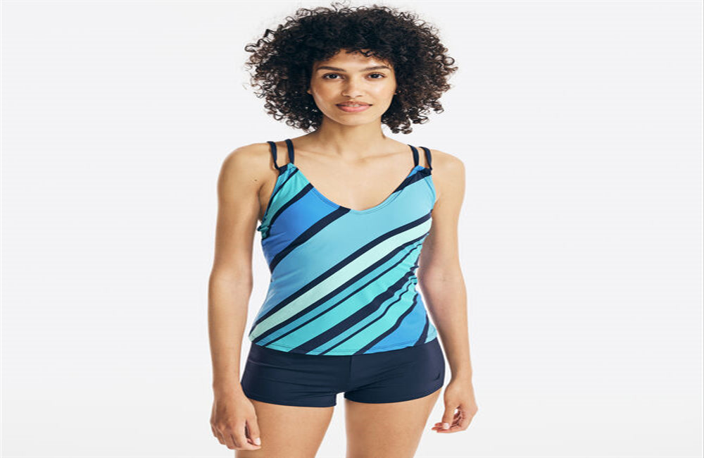 Nautica Women's Striped Tankini Swim Blue Size Medium