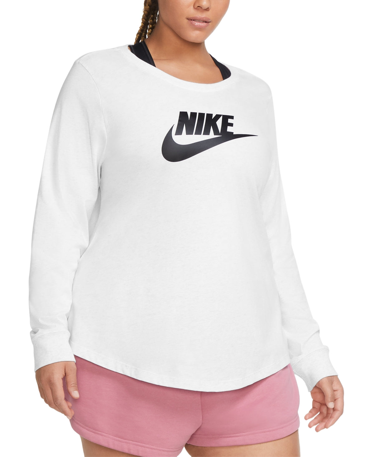 Nike Women's Essential Logo Cotton T-Shirt Long Sleeve White Size 3X