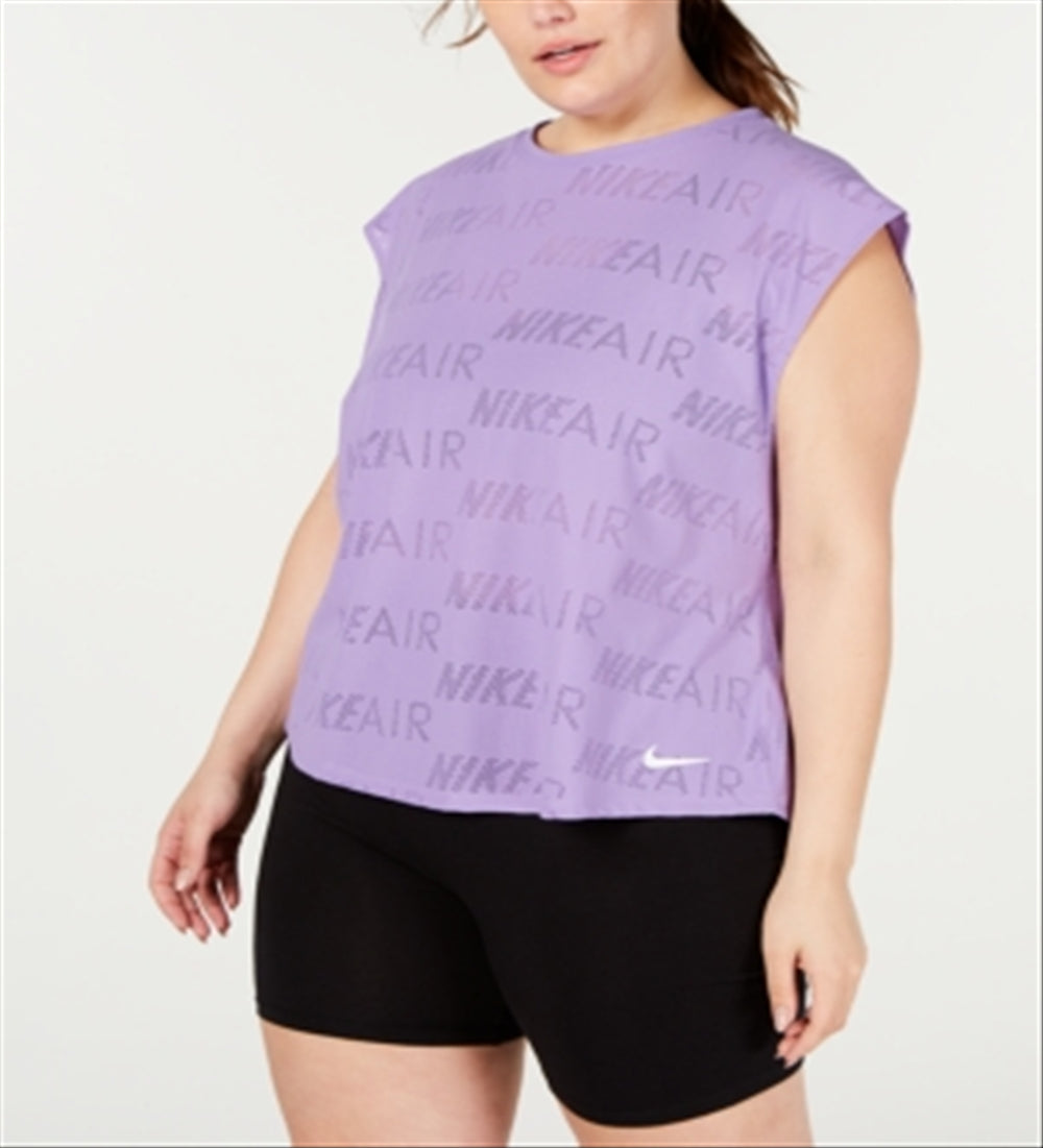 Nike Women's Plus Air Logo Print T-Shirt Purple Size X-Large