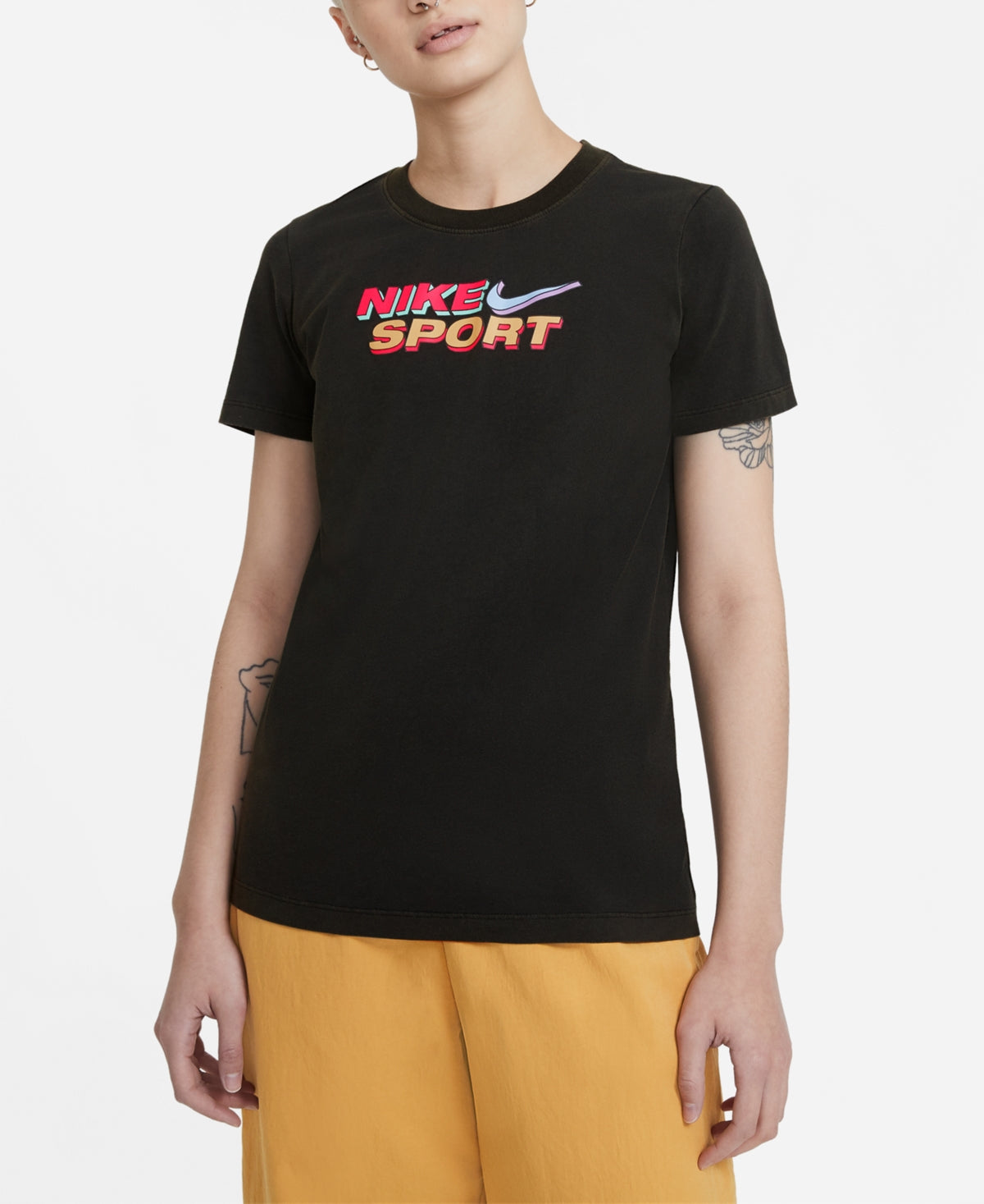 Nike Women's Sportswear Cotton Logo T-Shirt Black Size Medium