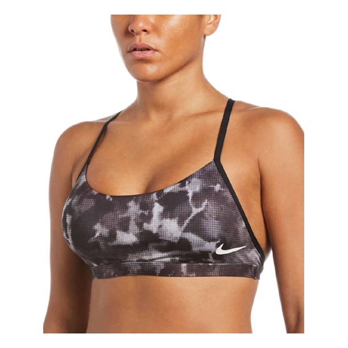 Nike Women's Stretch Crossback Lined Adjustable Strappy Scoop Neck Swimsuit Top Black Size Small