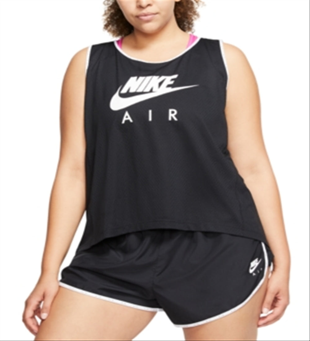 Nike Women's Stretch Moisture Wicking Textured Sleeveless Scoop Neck Active Wear Tank Top Plus Black Size XL