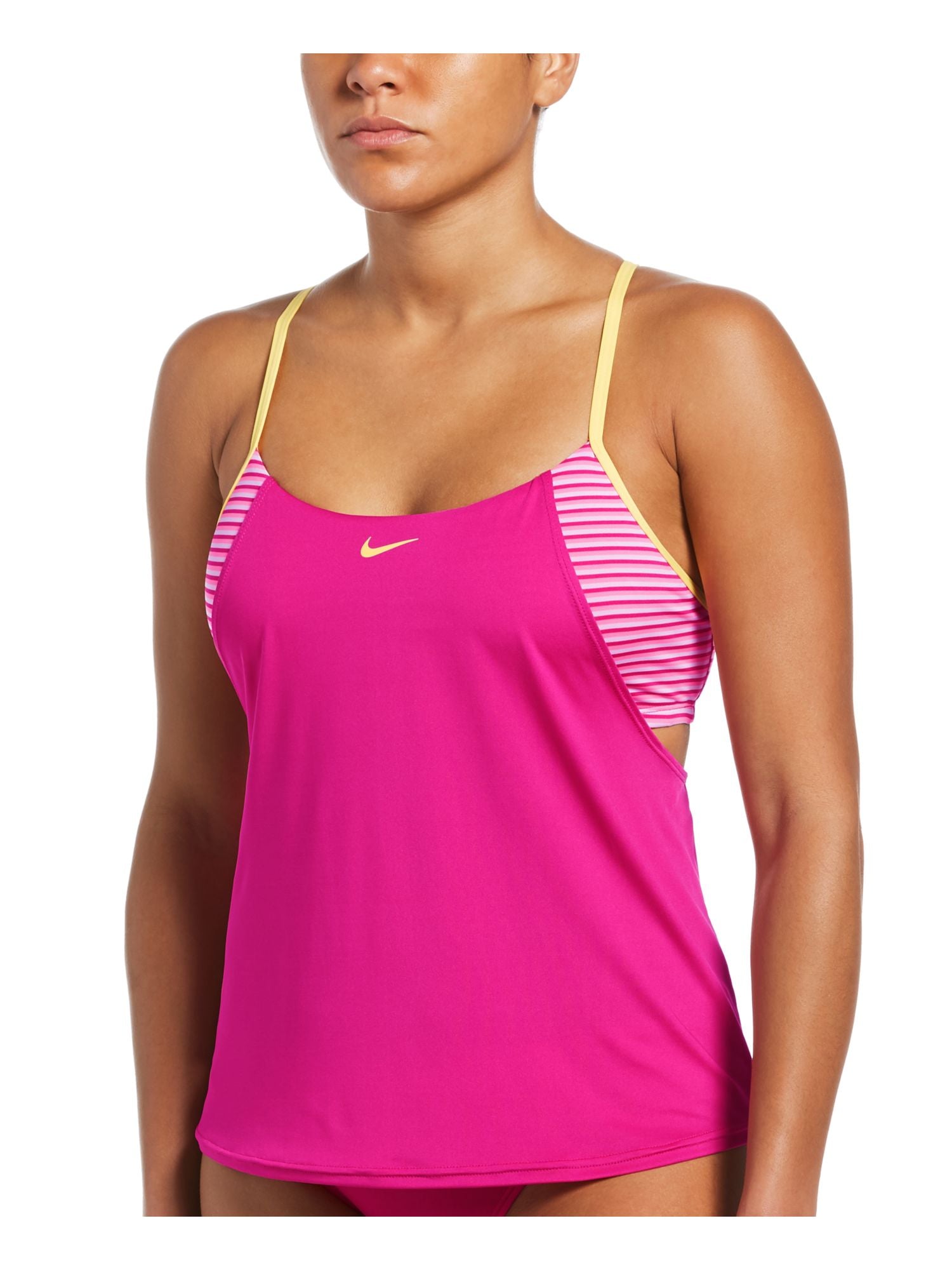 Nike Women's Striped Stretch Scoop Neck Racerback Layered Tankini Swimsuit Top Purple Size Small