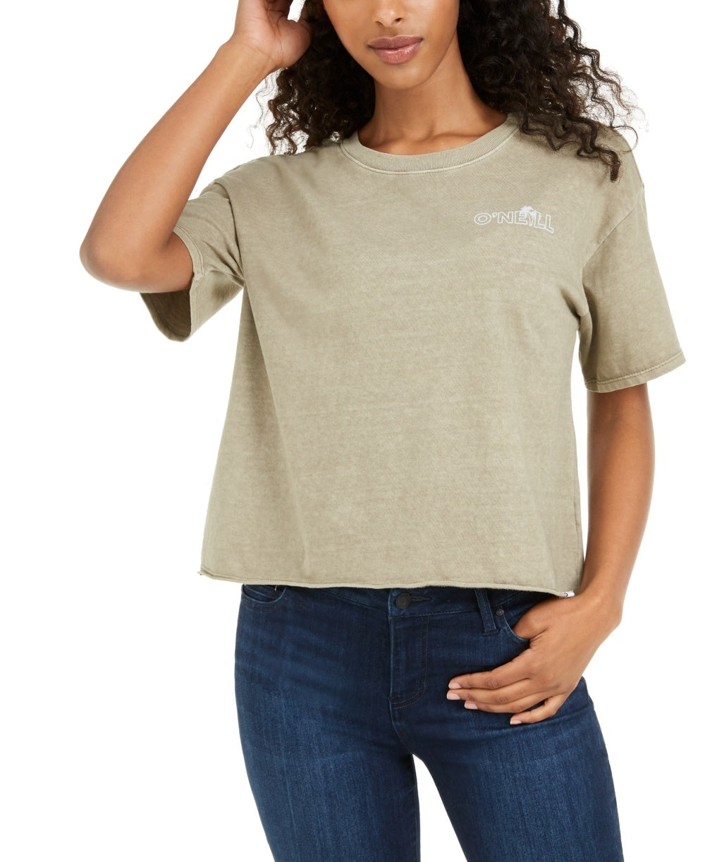 O'Neill Junior's Cotton Raw Hem T-Shirt Green Size Medium