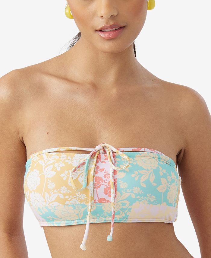 O'Neill Junior's Olivia Dreamland Printed Bandeau Bikini Top Swimsuit White Size Medium