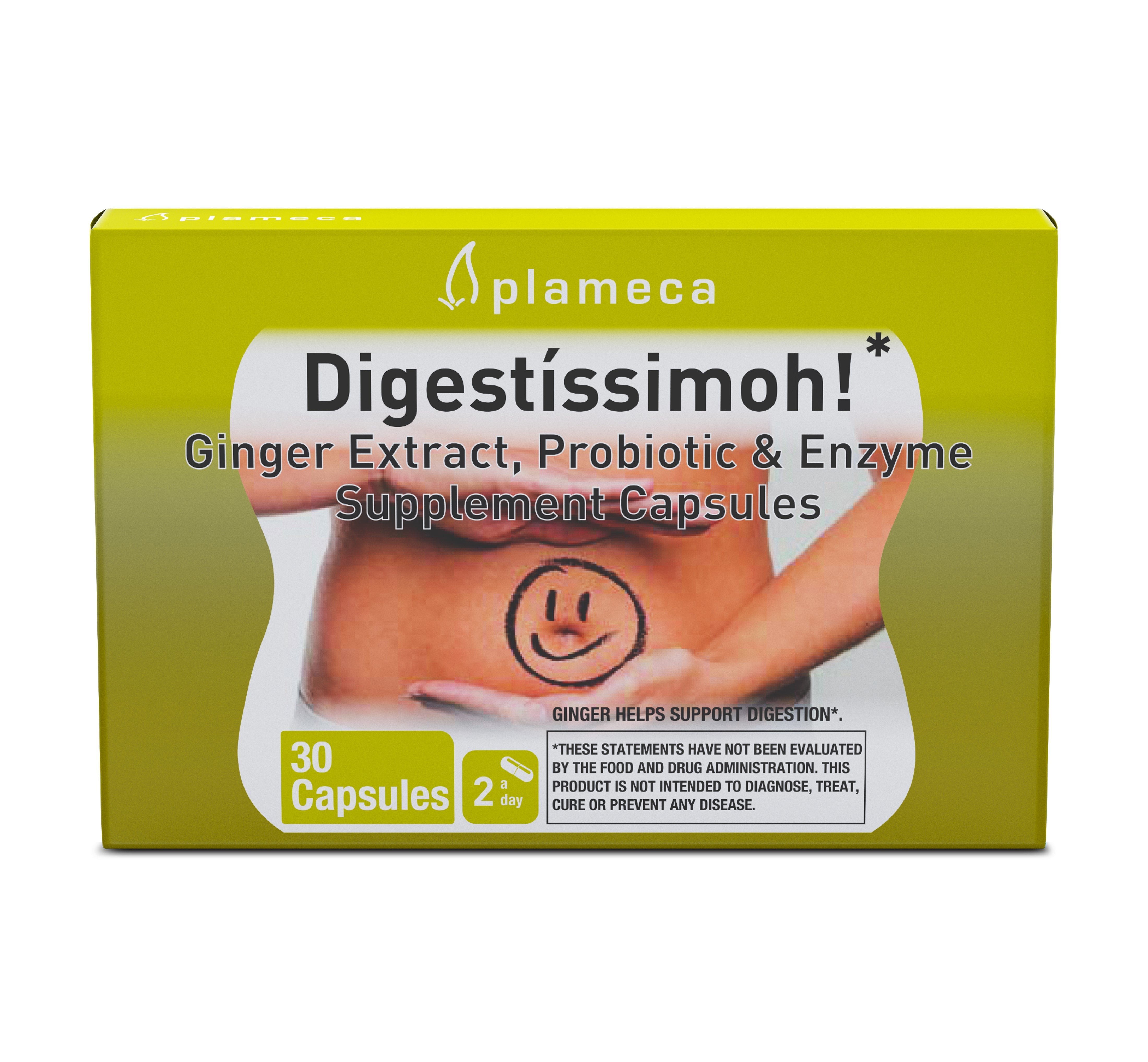Plameca Digestissimoh Ginger Extract, Probiotic & Enzyme, Supplement Capsules - 30 Capsules