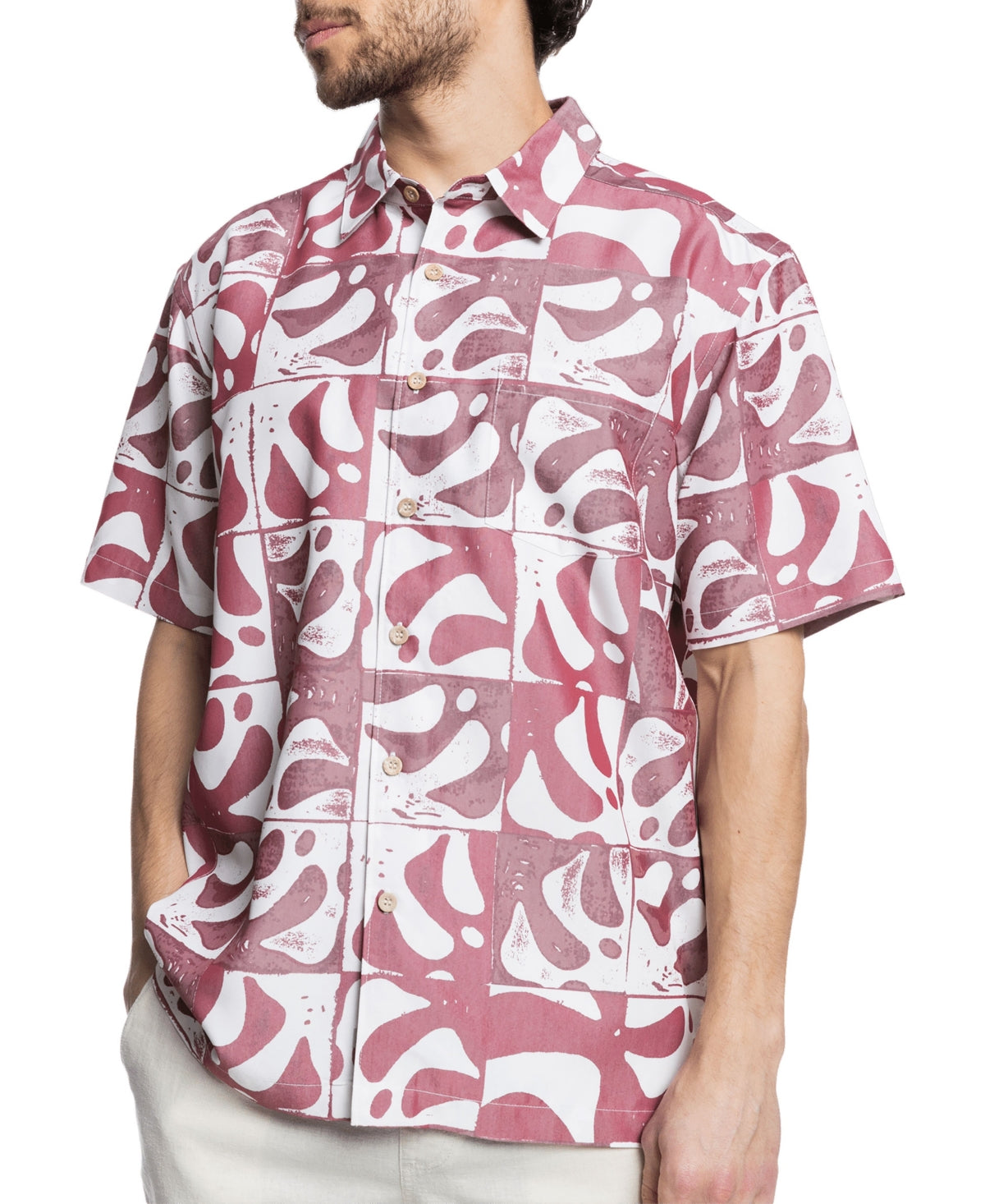 Quiksilver Men's Frondy Button Down Shirt Red Size Small