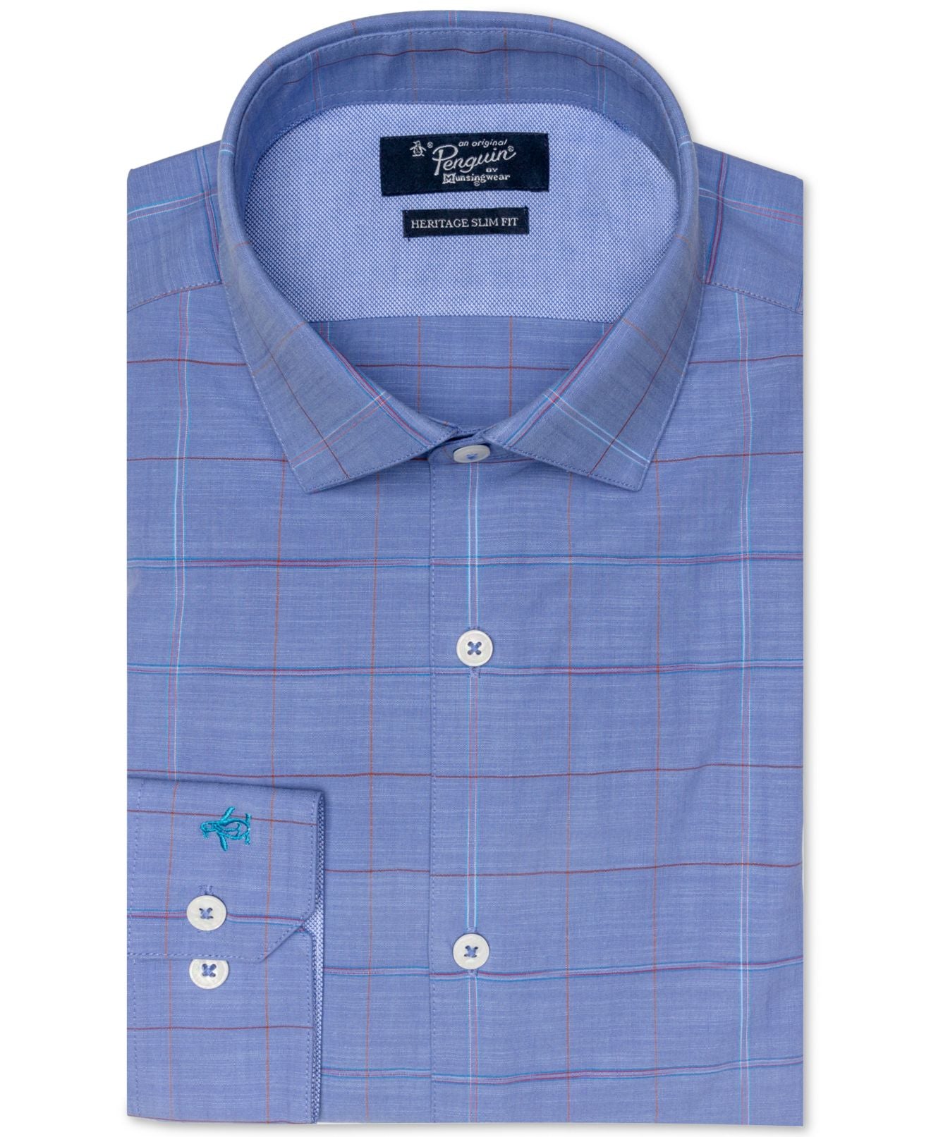 Quiksilver Men's Windowpane Plaid Heritage Slim Fit Spread collar Shirt Blue Size 17 32/33