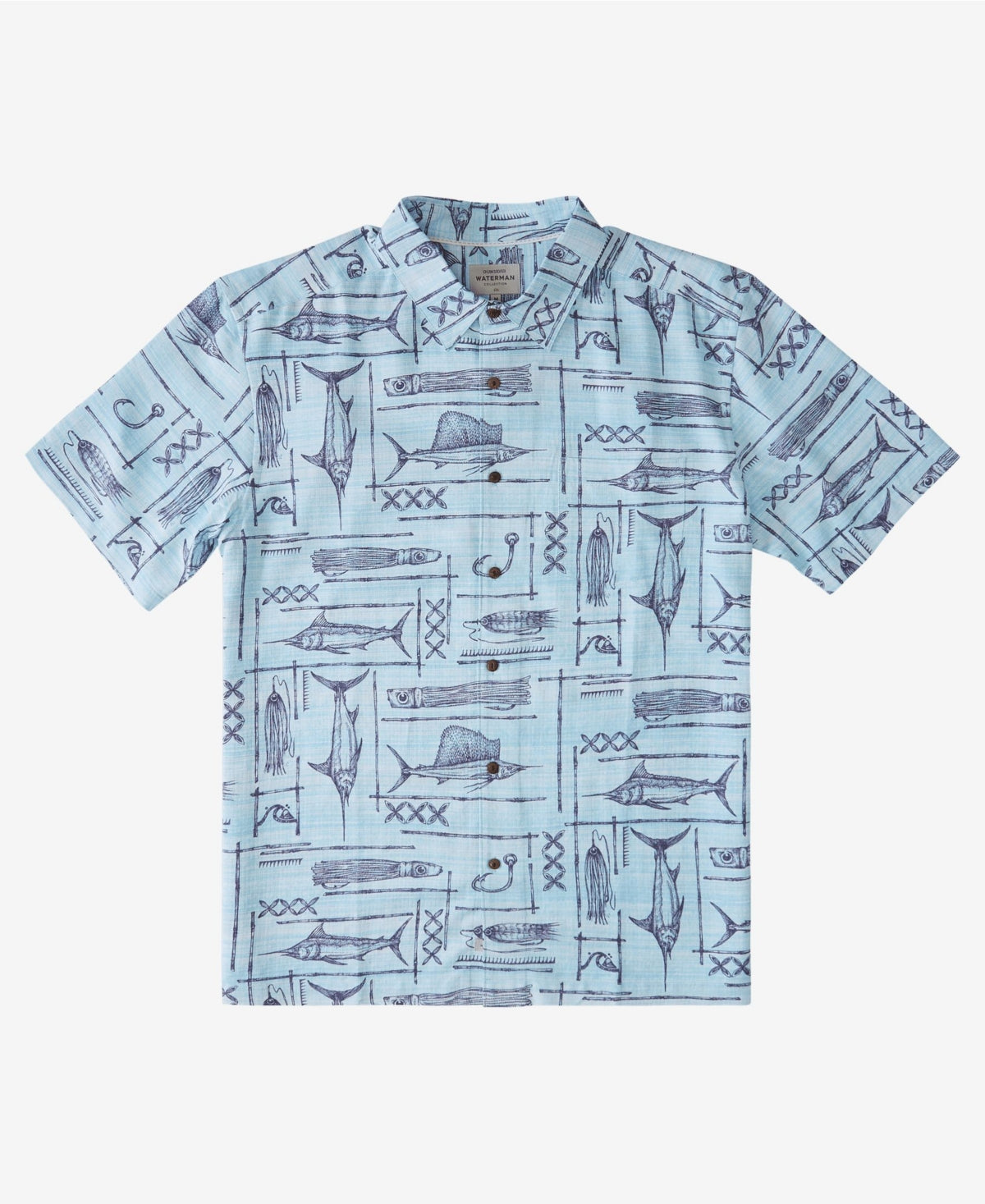 Quiksilver Waterman Men's Water Fish Shirt Blue Size Small