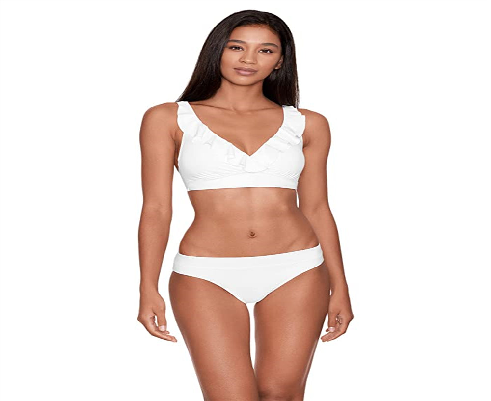 Ralph Lauren Women's Beach Club Solid Ruffle Underwire Bra Top White Size 4