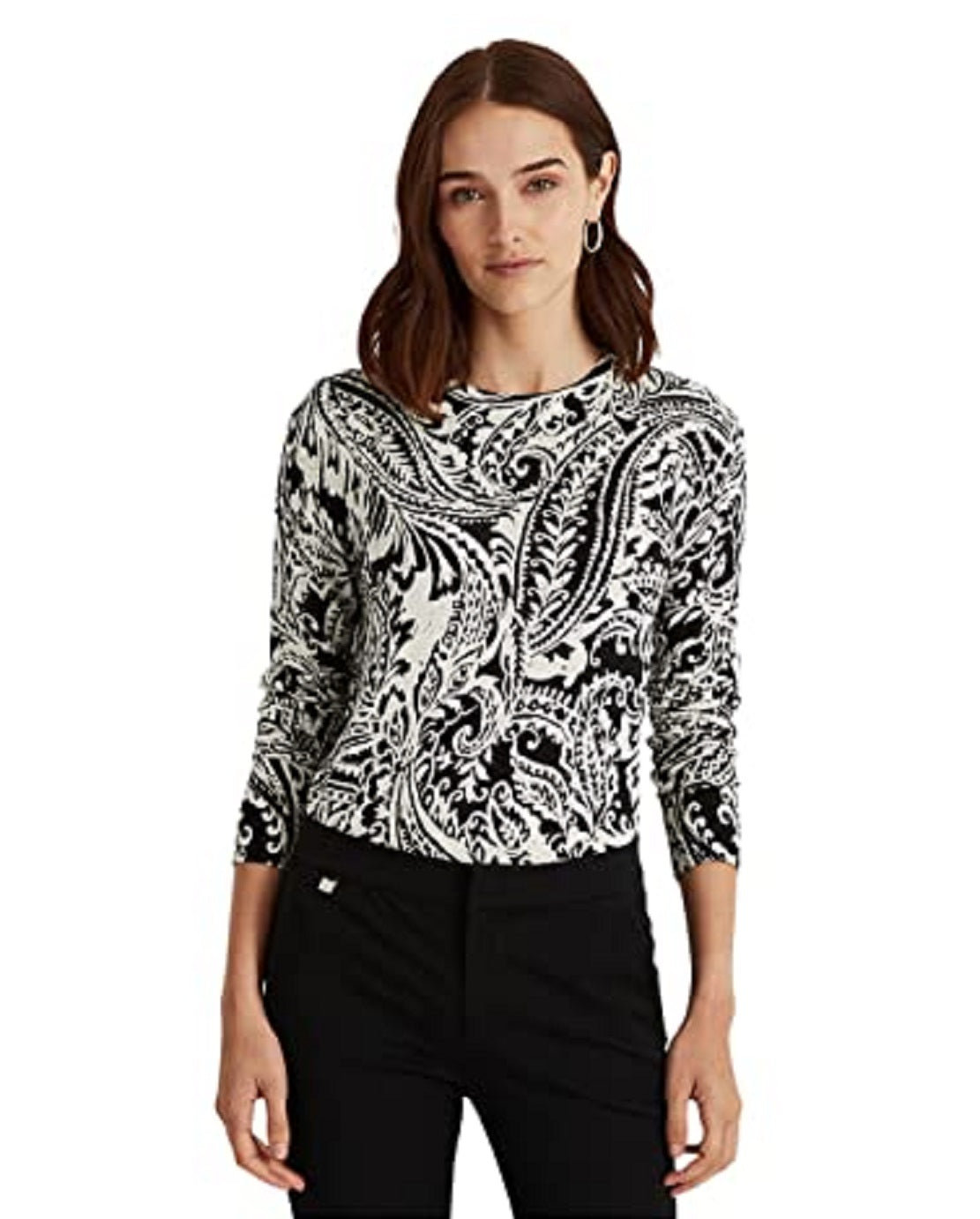 Ralph Lauren Women's Paisley Crew Neck Sweater Black Size Large