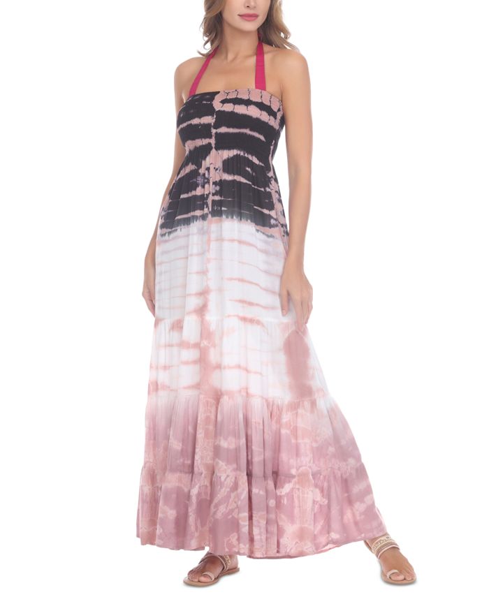Raviya Junior's Tiered Tie Dyed Cover Up Maxi Dress Swimsuit Black Size X-Large