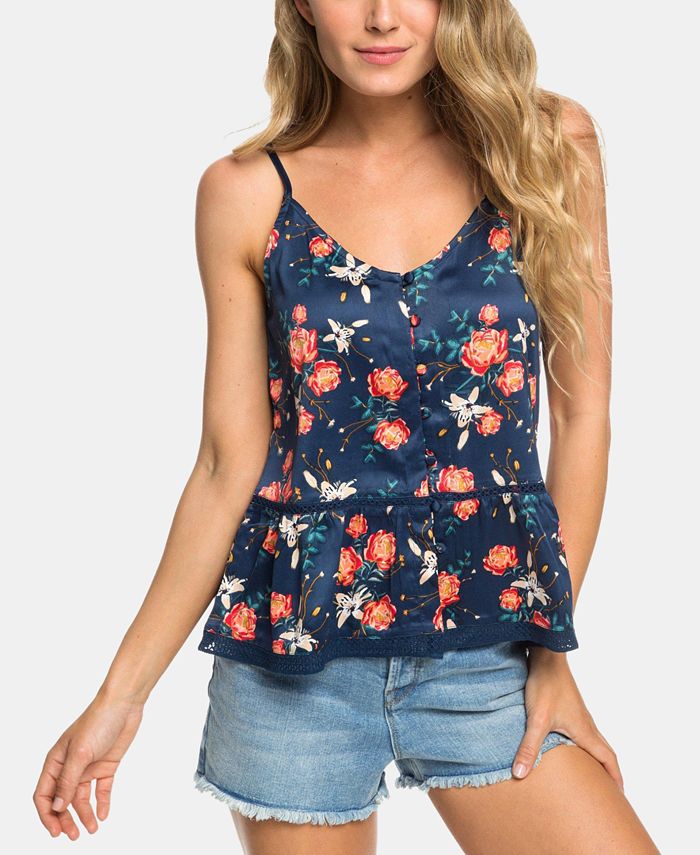 Roxy Women's Manhattan At Dusk Satin Camisole Top Blue Size Large
