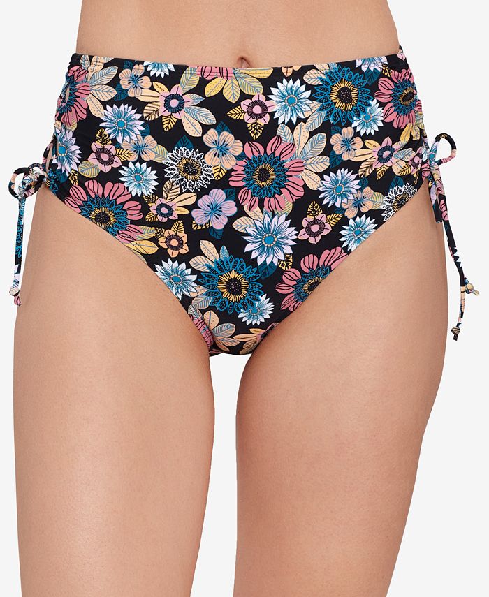 Salt + Cove Junior's Lace Side Bikini Bottoms Swimsuit Black Size Medium