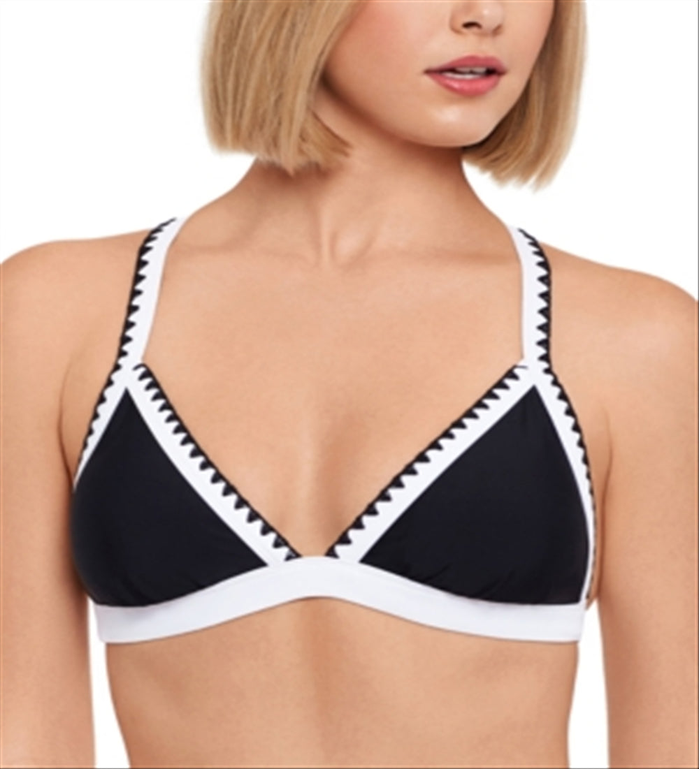 Salt + Cove Women's Stitched Colorblocked Bikini Top Swimsuit Black Size Large